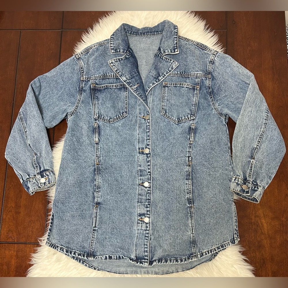 Dazy Size M Oversized Long Jean Denim Jacket Shacket Blue